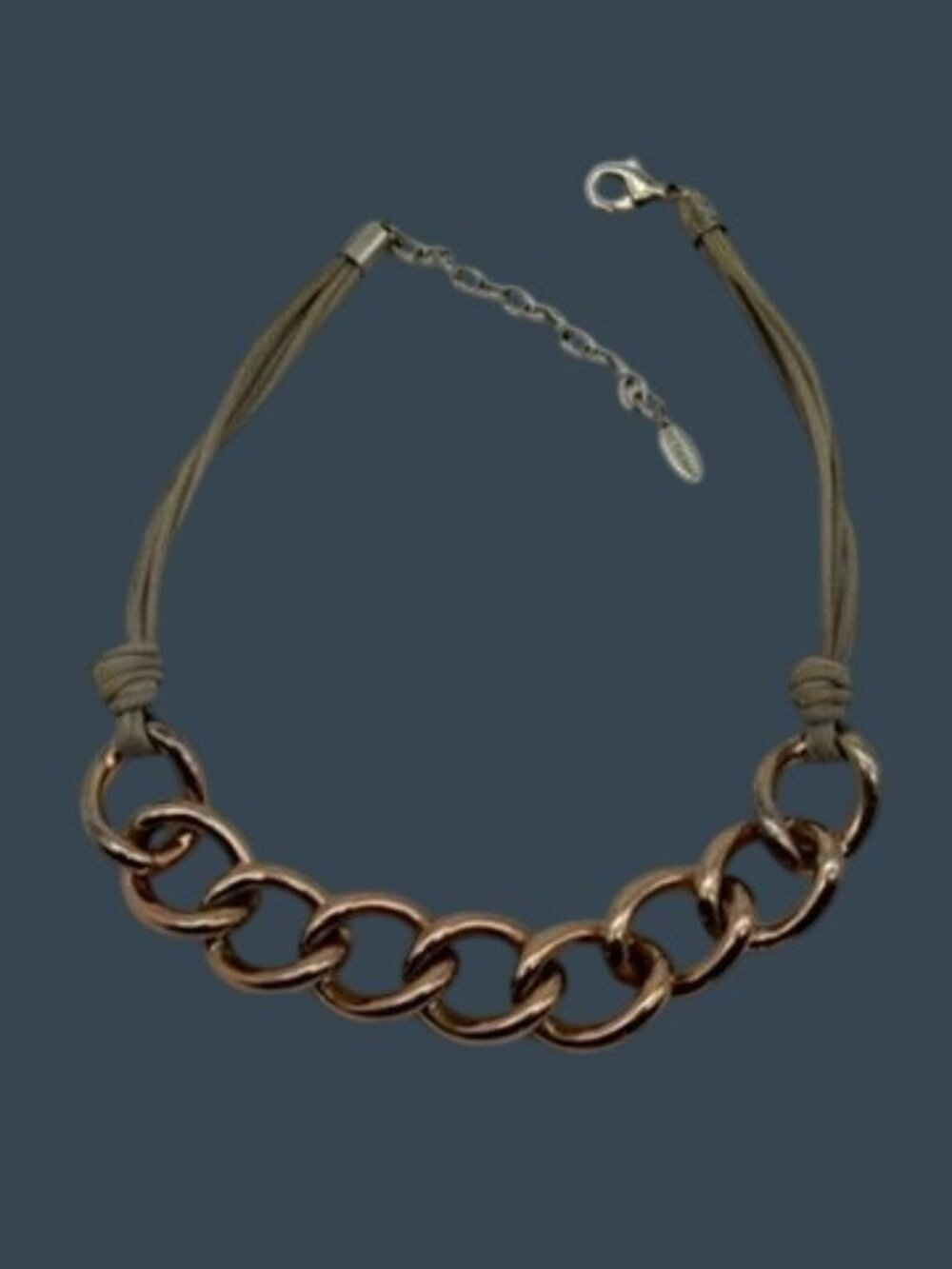 St. Thomas Necklace Chunky Large Rose Gold-Tone Curb Links Gray Cord, Adjustable - Picture 7 of 16